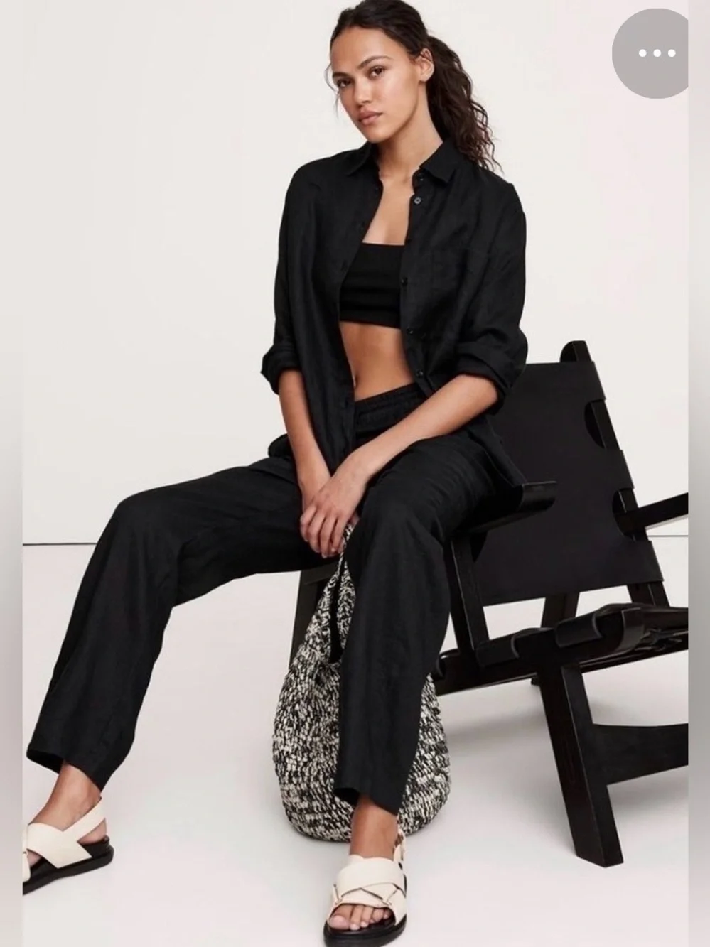 NWT Banana Republic Linen Pull on Ankle Black Pant Sz M (#713472)